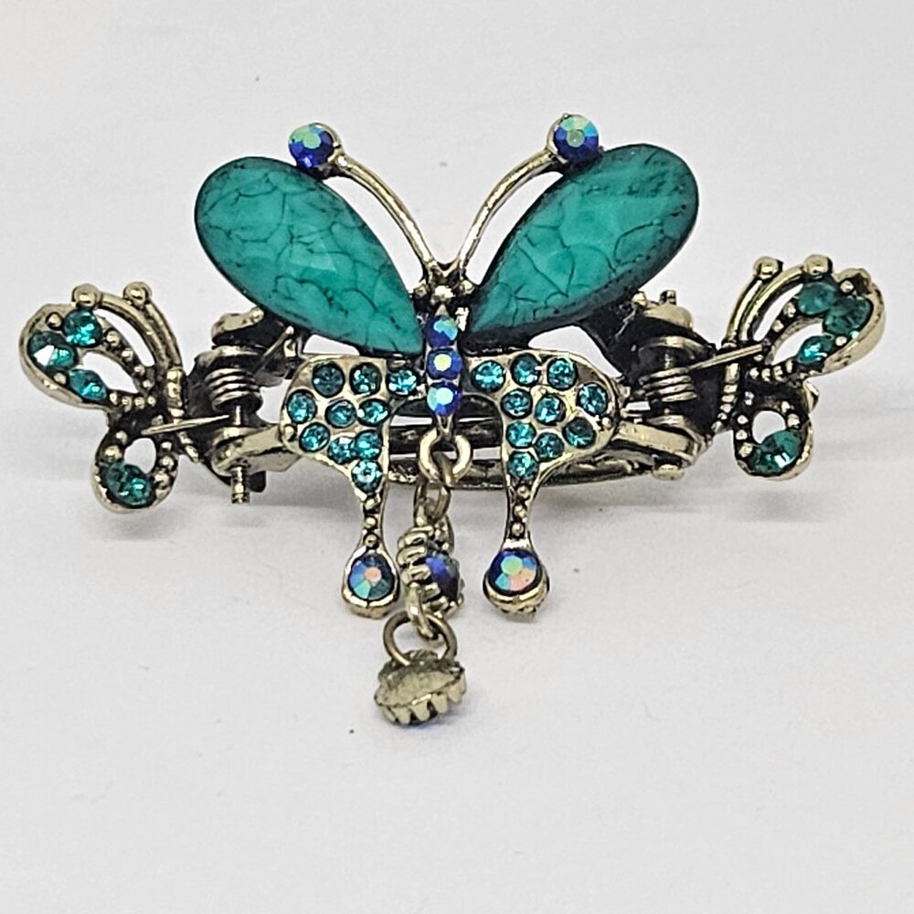 Elegant Crystal Hair Clip Turquoise Butterfly Flower Hair Crab Claw